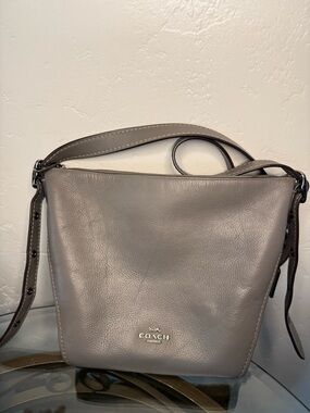 Coach Gray Pebbled Leather Shoulder Bucket Bag